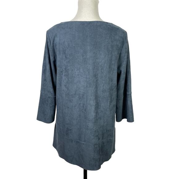Soft Surroundings | Izzy Dark Blue Faux Vegan Suede Feminine Flouncy Top - Picture 2 of 10